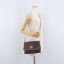 CELINE Macadam Canvas Schoudertas PVC Leer Bruin Goud Auth bs33452-25