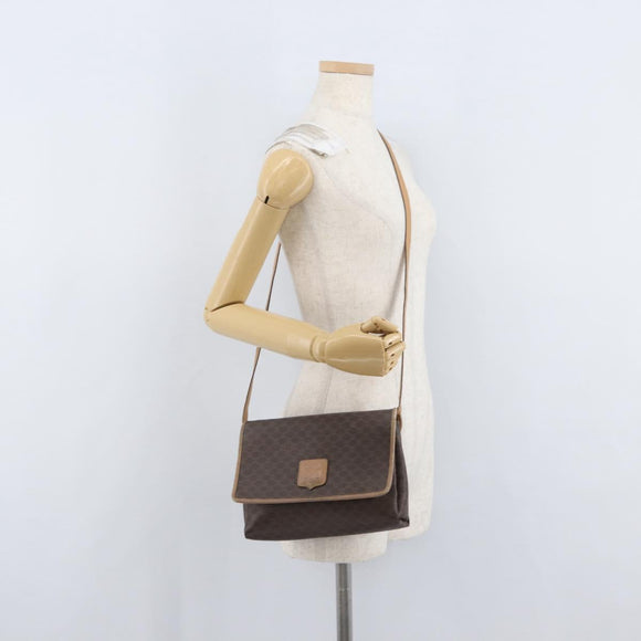 CELINE Macadam Canvas Schoudertas PVC Leer Bruin Goud Auth bs33452