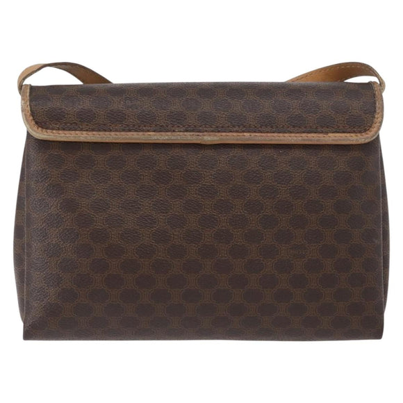 CELINE Macadam Canvas Schoudertas PVC Leer Bruin Goud Auth bs33452
