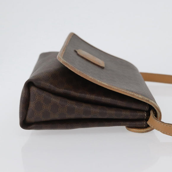 CELINE Macadam Canvas Schoudertas PVC Leer Bruin Goud Auth bs33452