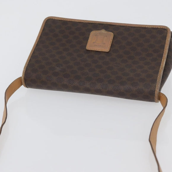 CELINE Macadam Canvas Schoudertas PVC Leer Bruin Goud Auth bs33452