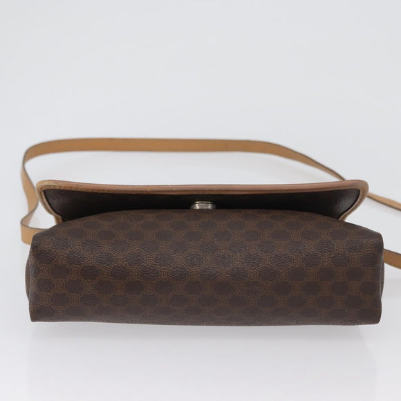 CELINE Macadam Canvas Schoudertas PVC Leer Bruin Goud Auth bs33452