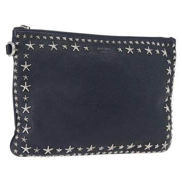 Jimmy Choo Pouch Leather Black Silver Auth bs33457