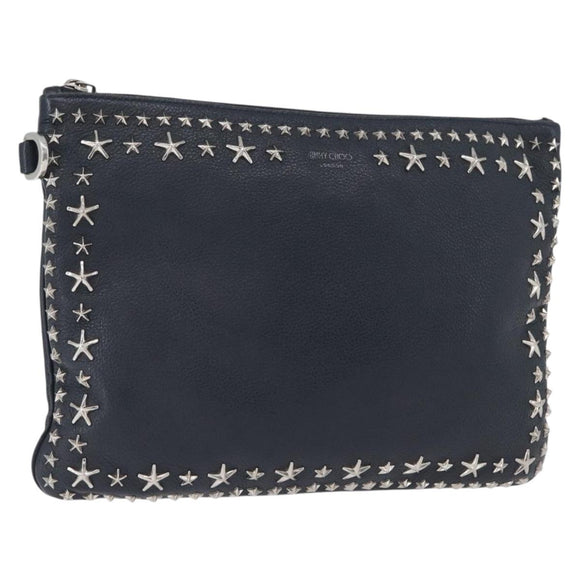 Jimmy Choo Pouch Leder Schwarz Silber Auth bs33457