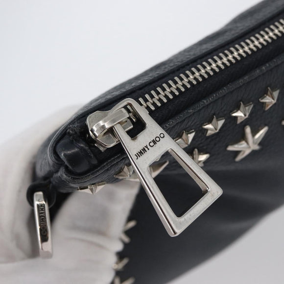 Jimmy Choo Pouch Leder Schwarz Silber Auth bs33457