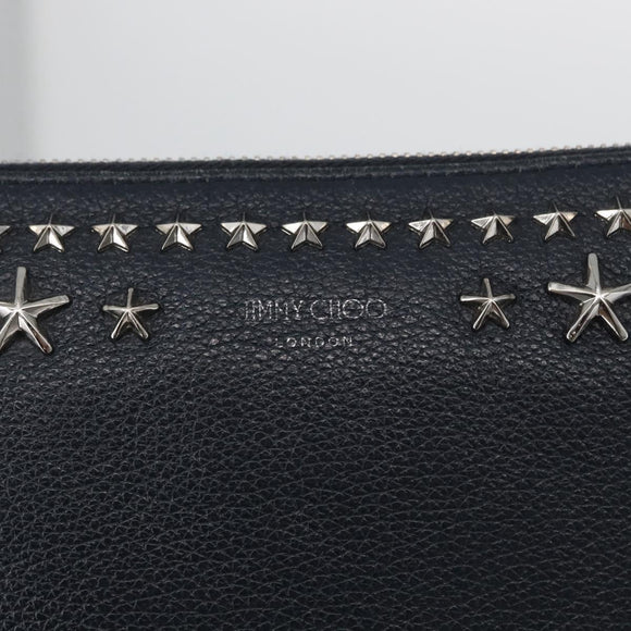 Jimmy Choo Pouch Leder Schwarz Silber Auth bs33457