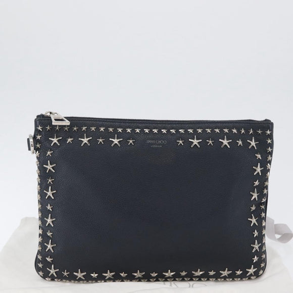 Jimmy Choo Pouch Leder Schwarz Silber Auth bs33457