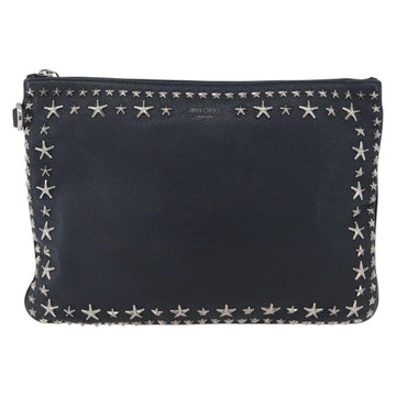 Jimmy Choo Pouch Leather Black Silver Auth bs33457 - 0