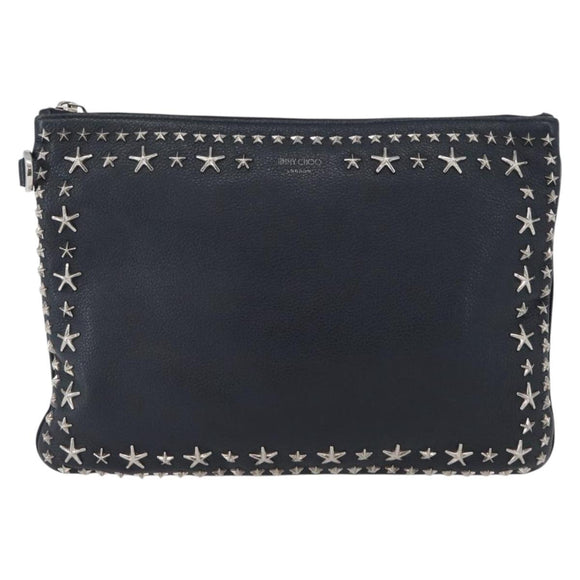 Jimmy Choo Pouch Leder Schwarz Silber Auth bs33457
