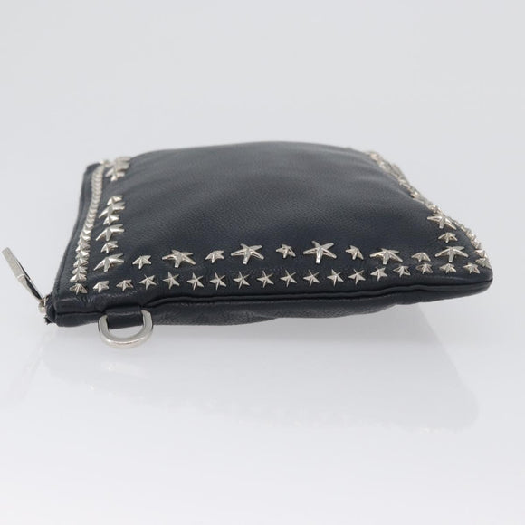 Jimmy Choo Pouch Leder Schwarz Silber Auth bs33457