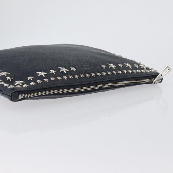 Jimmy Choo Pouch Leder Schwarz Silber Auth bs33457