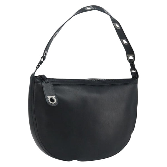 Salvatore Ferragamo Shoulder Bag Leather Black Silver Auth bs33458