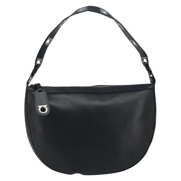 Salvatore Ferragamo Shoulder Bag Leather Black Silver Auth bs33458