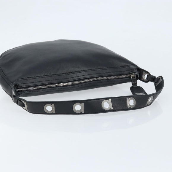 Salvatore Ferragamo Shoulder Bag Leather Black Silver Auth bs33458