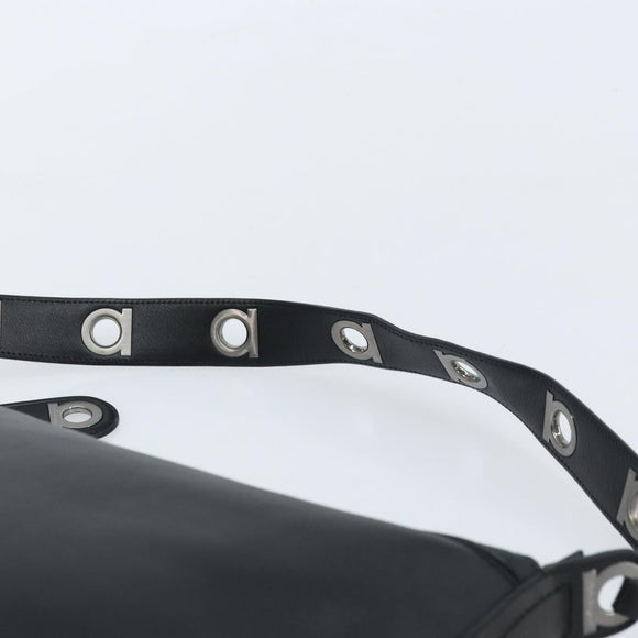 Salvatore Ferragamo Shoulder Bag Leather Black Silver Auth bs33458