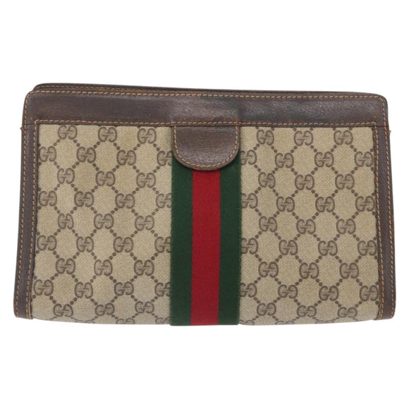GUCCI GG Supreme Web Sherry Line Bag PVC Beige 41 011 2125 28 Auth bs33459