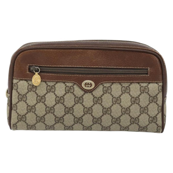 GUCCI GG Supreme Clutch Bag PVC Leather Beige Gold 014 58 6086 Auth bs33460