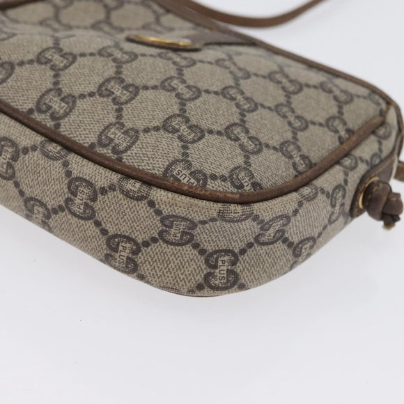 GUCCI GG Plus Supreme Shoulder Bag PVC Beige Gold Auth bs33461