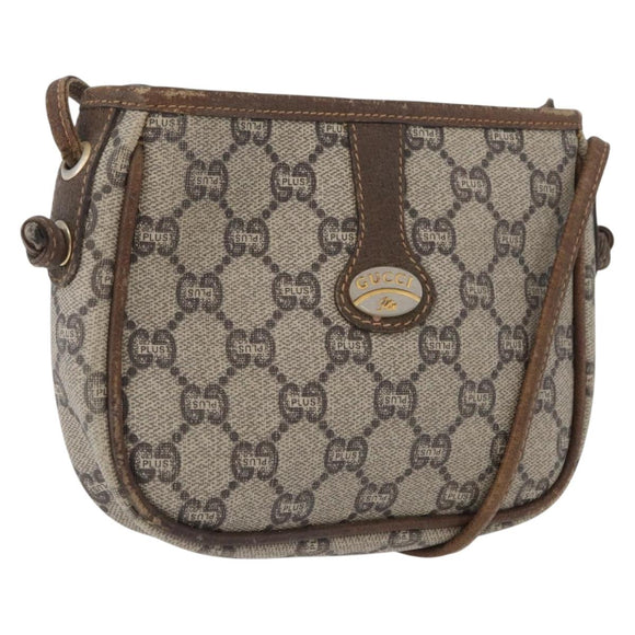 GUCCI GG Plus Supreme Shoulder Bag PVC Beige Gold Auth bs33461