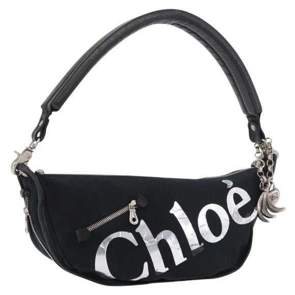 Chloe Shoulder Bag Canvas Black Silver Auth bs33468