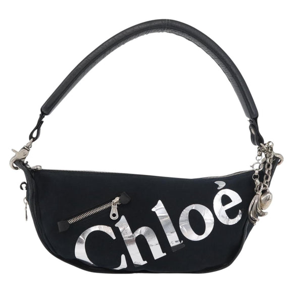 Chloe Shoulder Bag Canvas Black Silver Auth bs33468