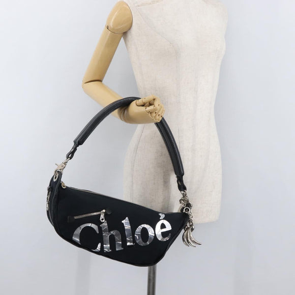 Chloe Shoulder Bag Canvas Black Silver Auth bs33468