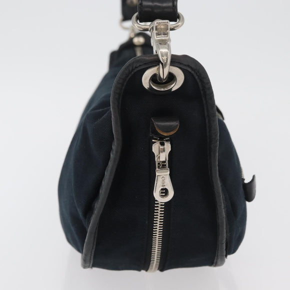 Chloe Shoulder Bag Canvas Black Silver Auth bs33468