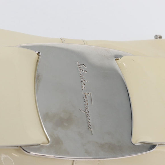 Salvatore Ferragamo Shoulder Bag Patent leather Cream Silver Auth bs33471