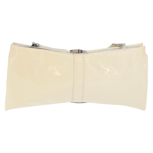 Salvatore Ferragamo Shoulder Bag Patent leather Cream Silver Auth bs33471