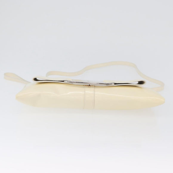 Salvatore Ferragamo Shoulder Bag Patent leather Cream Silver Auth bs33471