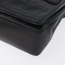 CHANEL Choco Bar Chain Shoulder Bag Lamb Skin Black Silver CC Auth bs33473-14