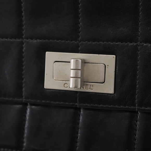 CHANEL Choco Bar Chain Shoulder Bag Lamb Skin Black Silver CC Auth bs33473