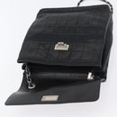 CHANEL Choco Bar Chain Shoulder Bag Lamb Skin Black Silver CC Auth bs33473-10