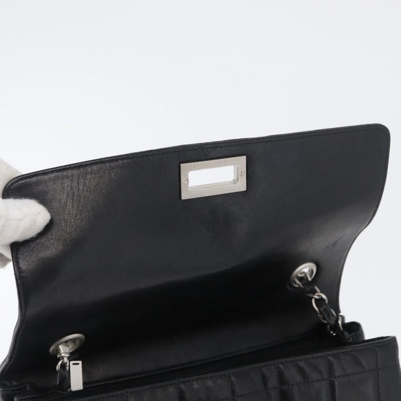 CHANEL Choco Bar Chain Shoulder Bag Lamb Skin Black Silver CC Auth bs33473