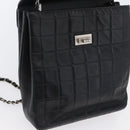 CHANEL Choco Bar Chain Shoulder Bag Lamb Skin Black Silver CC Auth bs33473-19