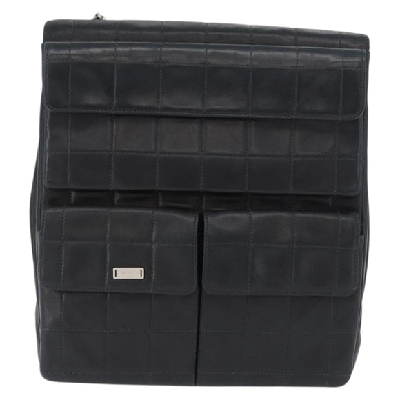 CHANEL Choco Bar Chain Shoulder Bag Lamb Skin Black Silver CC Auth bs33473