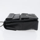 CHANEL Choco Bar Chain Shoulder Bag Lamb Skin Black Silver CC Auth bs33473-4