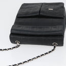 CHANEL Choco Bar Chain Shoulder Bag Lamb Skin Black Silver CC Auth bs33473-6