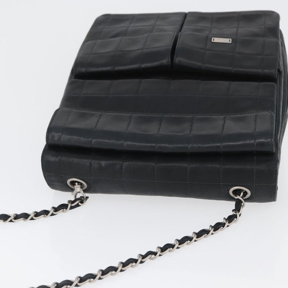 CHANEL Choco Bar Chain Shoulder Bag Lamb Skin Black Silver CC Auth bs33473