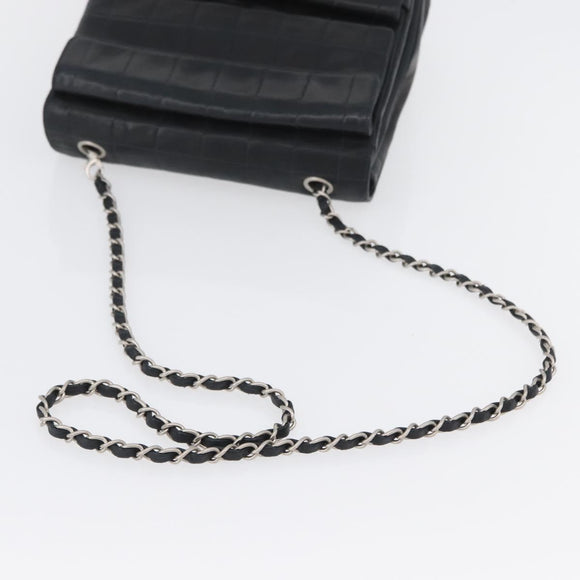 CHANEL Choco Bar Chain Shoulder Bag Lamb Skin Black Silver CC Auth bs33473
