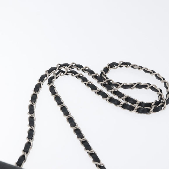 CHANEL Choco Bar Chain Shoulder Bag Lamb Skin Black Silver CC Auth bs33473