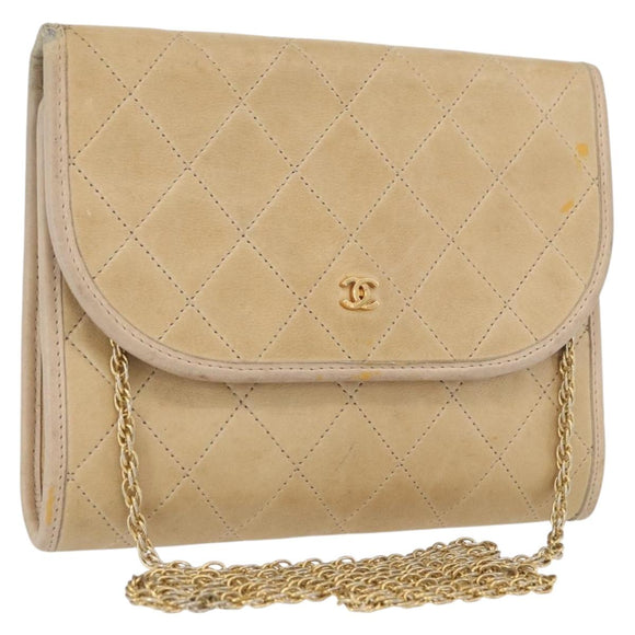 CHANEL Matelasse Ketting Schoudertas Lamsleer Beige Goud CC Auth bs33475