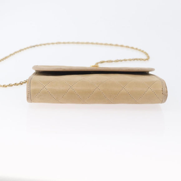 CHANEL Matelasse Ketting Schoudertas Lamsleer Beige Goud CC Auth bs33475