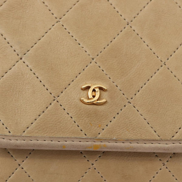 CHANEL Matelasse Ketting Schoudertas Lamsleer Beige Goud CC Auth bs33475