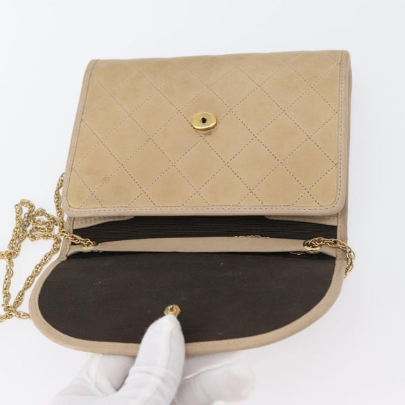 CHANEL Matelasse Ketting Schoudertas Lamsleer Beige Goud CC Auth bs33475