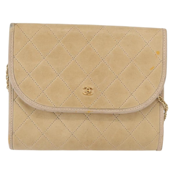 CHANEL Matelasse Ketting Schoudertas Lamsleer Beige Goud CC Auth bs33475