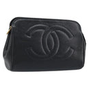 CHANEL Pouch Caviar Skin Black Gold CC Auth bs33477-1
