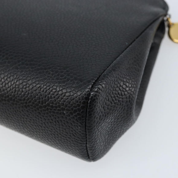 CHANEL Pouch Caviar Skin Black Gold CC Auth bs33477