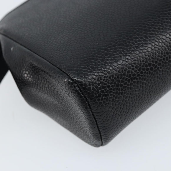 CHANEL Pouch Caviar Skin Black Gold CC Auth bs33477