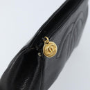 CHANEL Pouch Caviar Skin Black Gold CC Auth bs33477-8